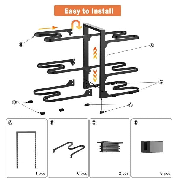 Pots And Pans Organizer, Adjustable 6-Tier Pots Organizer Rack For Cookware