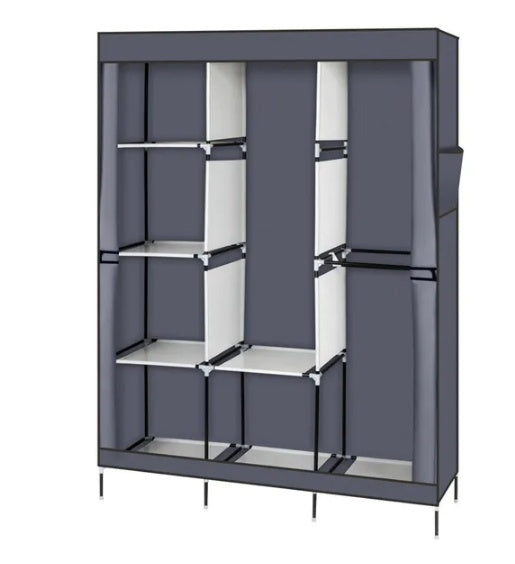 Portable Closet Wardrobe Clothes Rack Storage Organizer With Shelf Gray