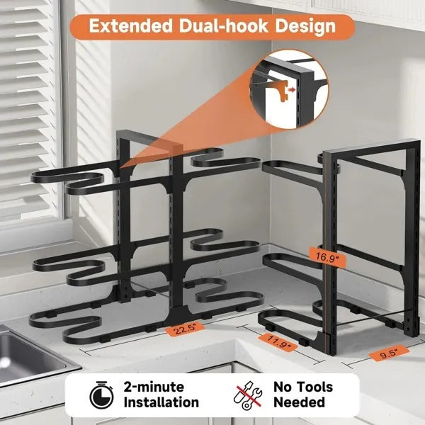 Pots And Pans Organizer, Adjustable 6-Tier Pots Organizer Rack For Cookware