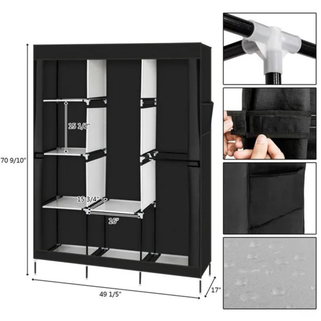 Portable Closet Wardrobe Clothes Rack Storage Organizer With Shelf Black