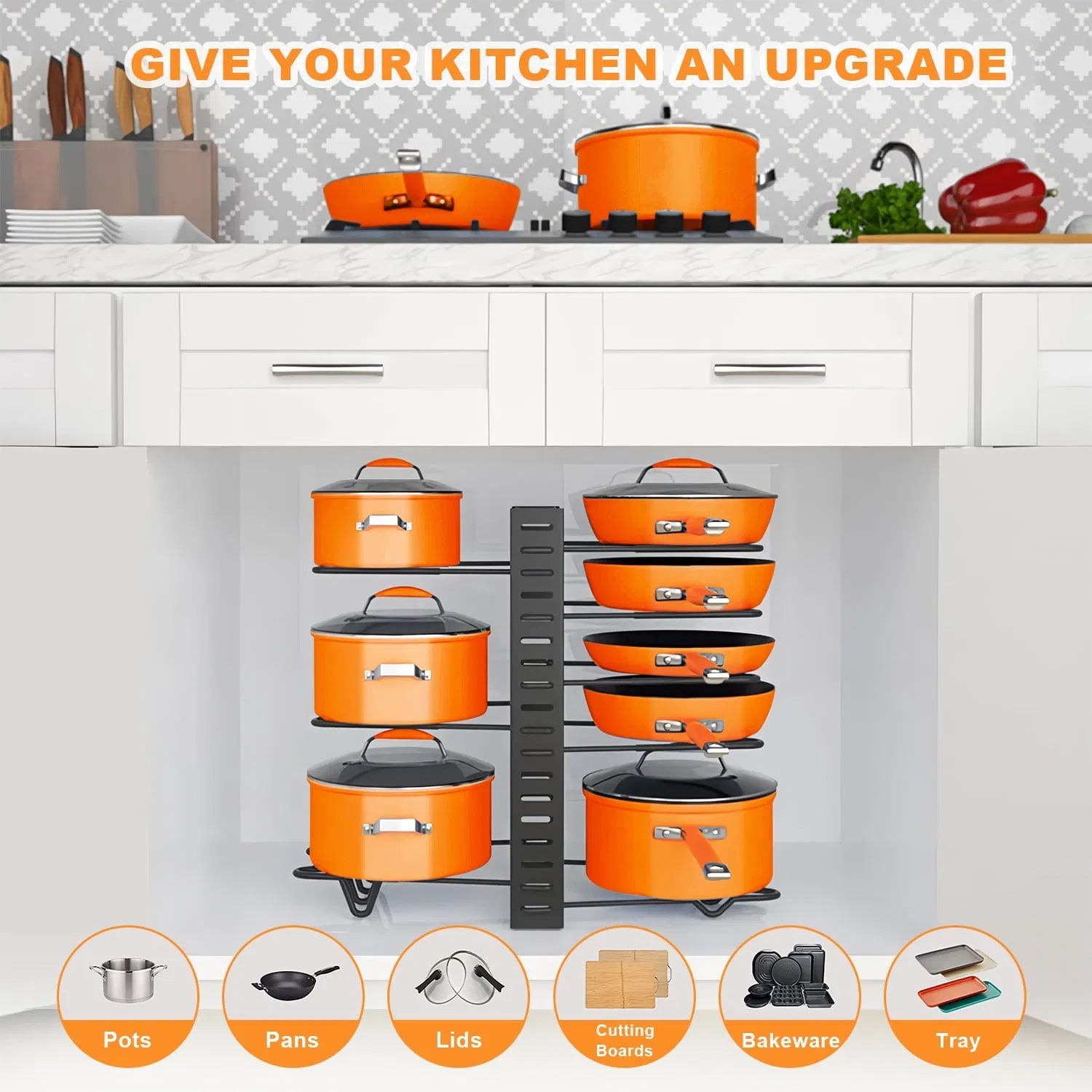 8-Tier Cookware Organizer – Pot and Lid Storage Rack