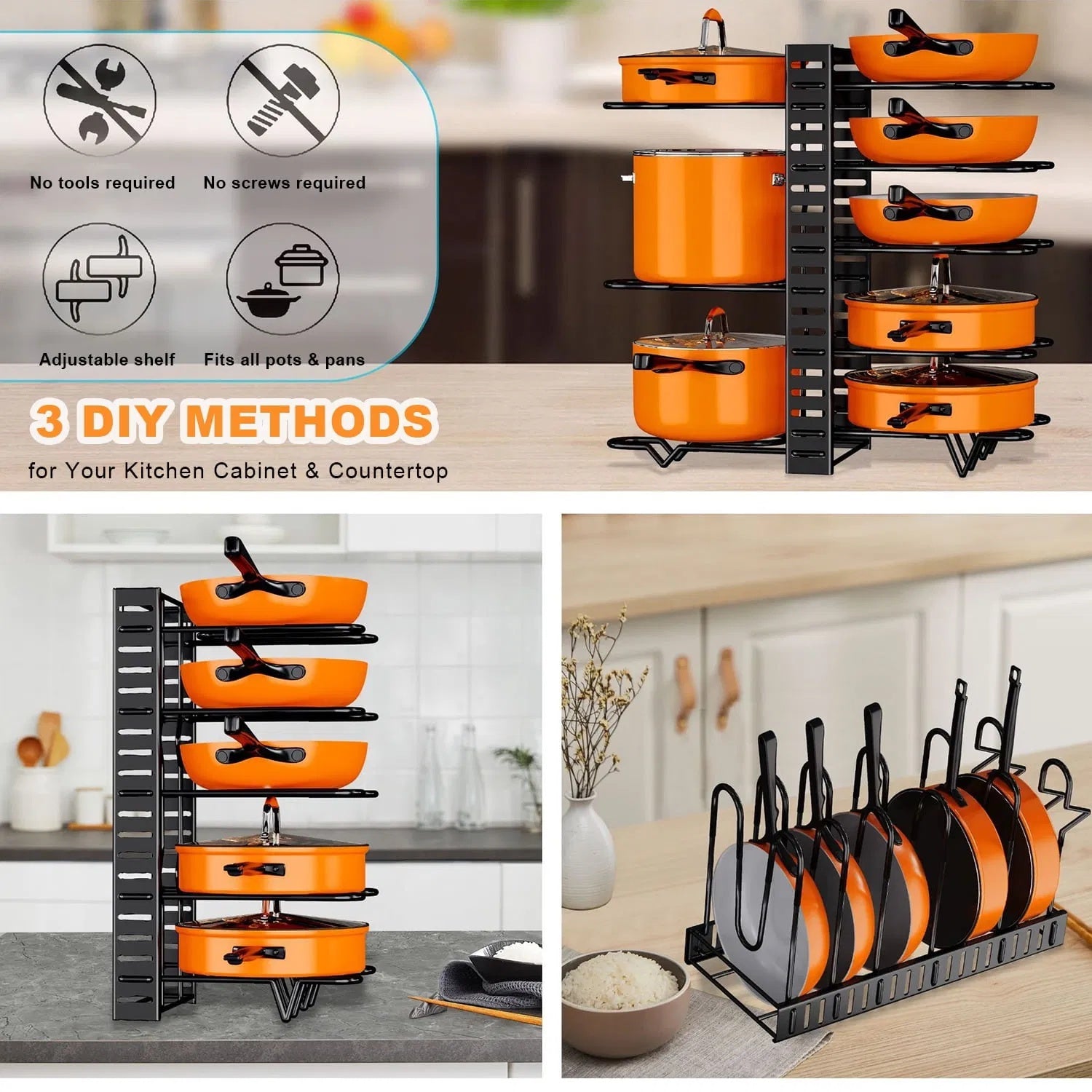 8-Tier Cookware Organizer – Pot and Lid Storage Rack