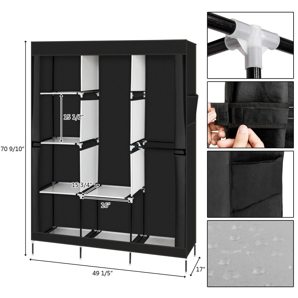 Portable Closet Wardrobe Clothes Rack Storage Organizer With Shelf Black