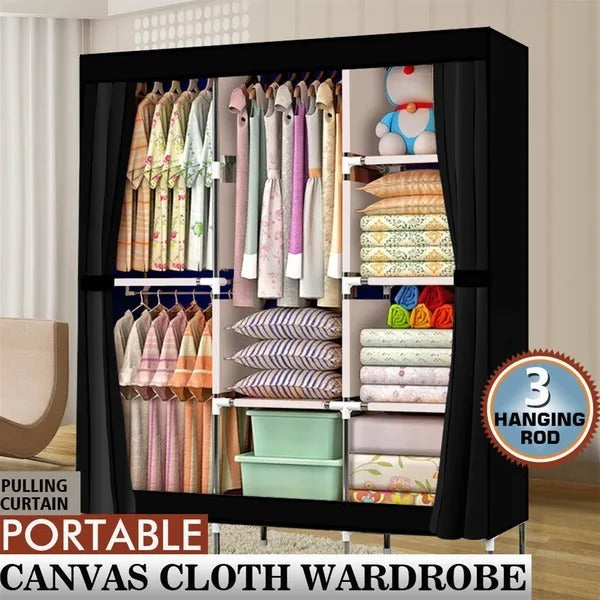 Portable Closet Wardrobe Clothes Rack Storage Organizer With Shelf Black