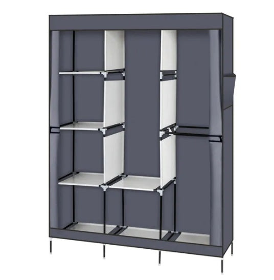 Portable Closet Wardrobe Clothes Rack Storage Organizer With Shelf Gray