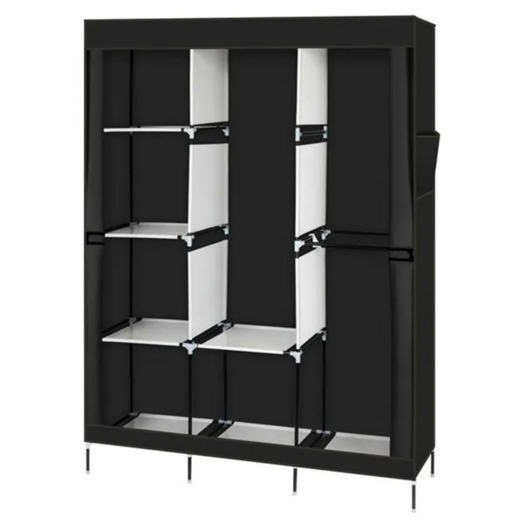 Portable Closet Wardrobe Clothes Rack Storage Organizer With Shelf Black