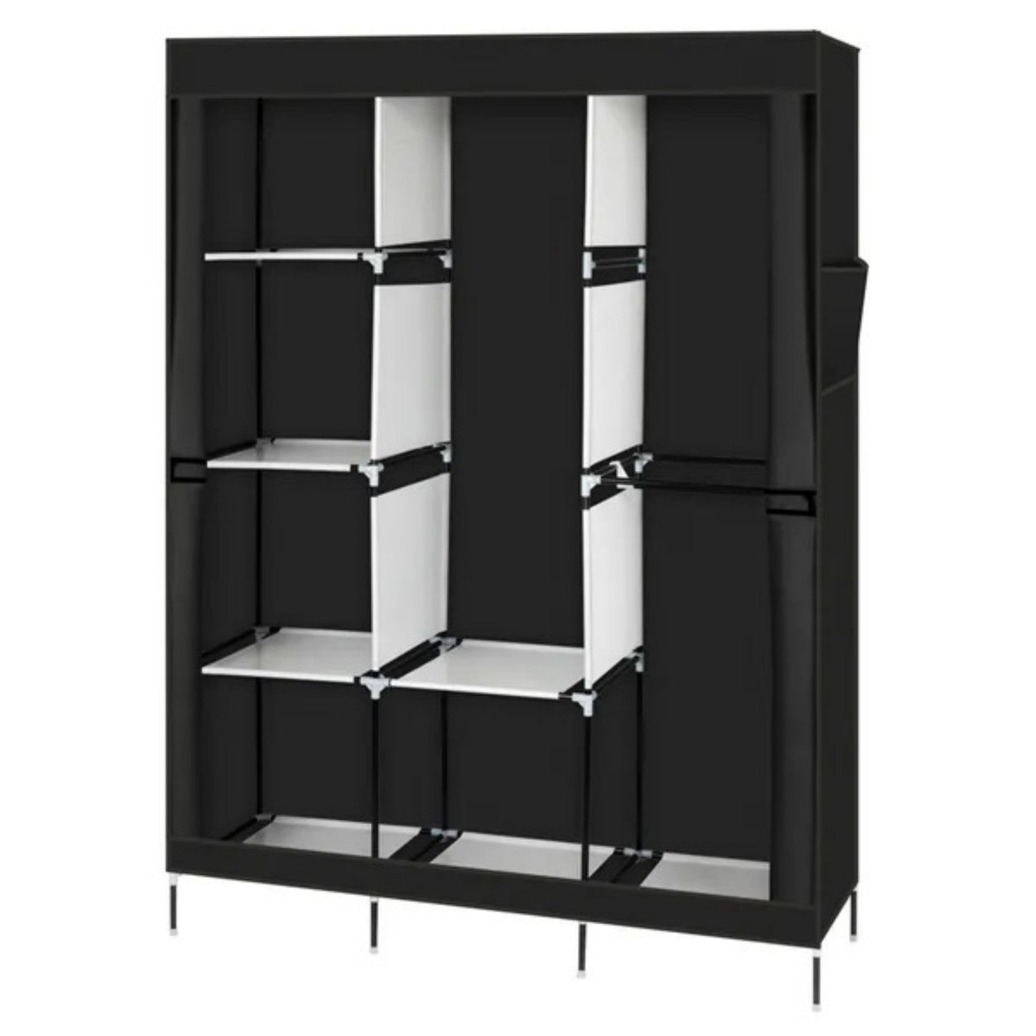 Portable Closet Wardrobe Clothes Rack Storage Organizer With Shelf Black